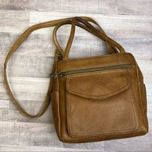 Vintage Fossil Top Grain Leather Shoulder Bag Small Tote Key Attached